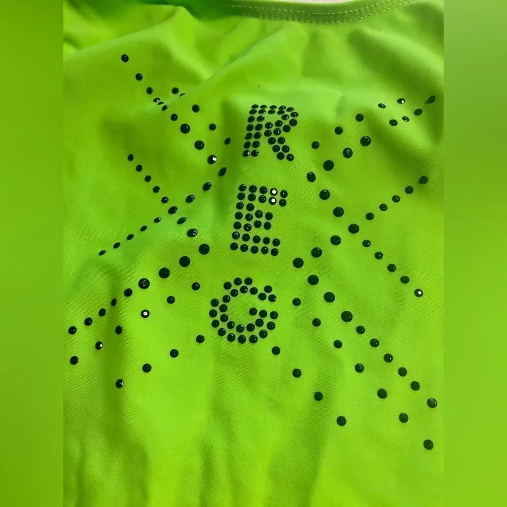 Destira gymnastic tank neon green practice leotard Rigert Elite XSA adult